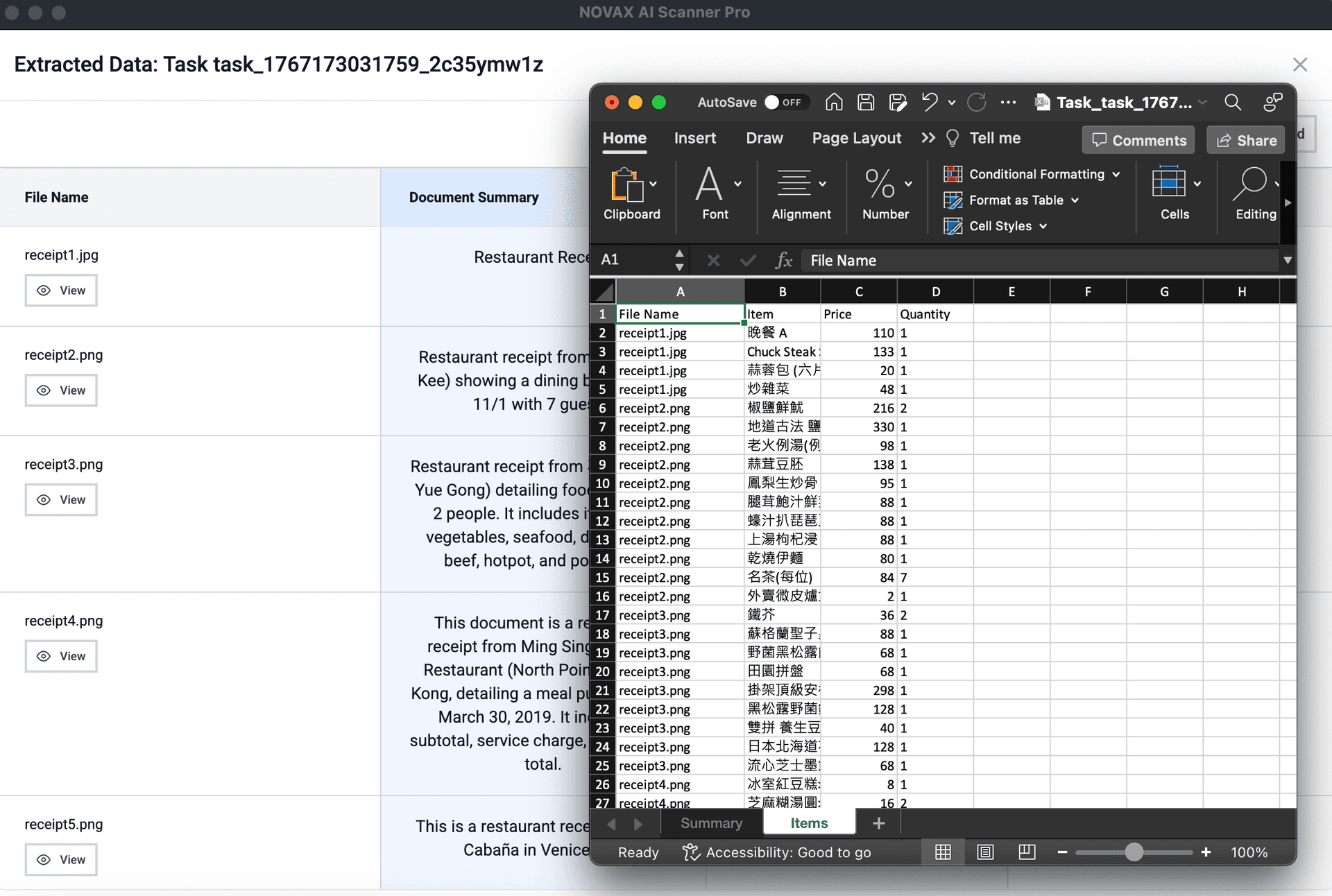 Excel Export Preview